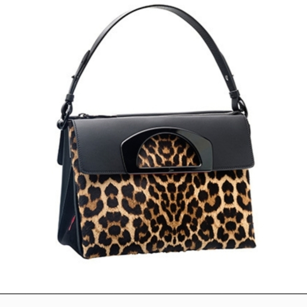Christian Louboutin Black and Leopard Print Shoulder Bag